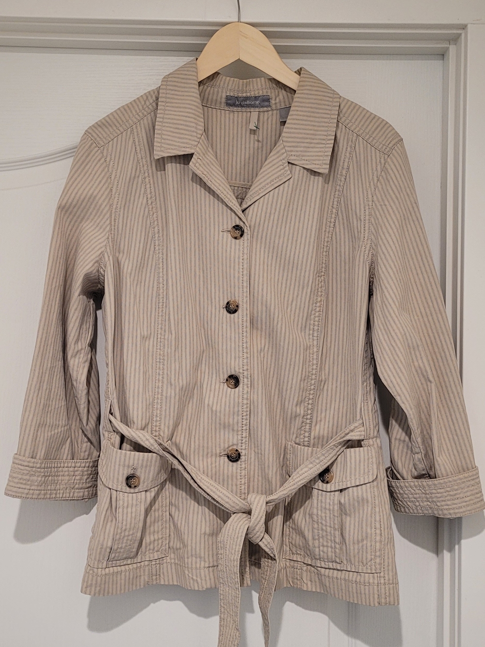 Liz Claiborne Beige Striped Tie-Waist Trench Jacket XL